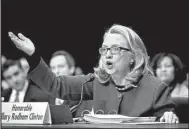  ?? AP/Pablo Martinez Monsivais ?? Hillary Clinton testifies on Capitol Hill in January of 2013, before the Senate Foreign Relations Committee hearing about the deadly attack on the U.S. diplomatic mission in Benghazi, Libya.