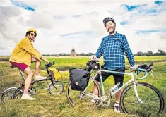  ?? ?? Two wheels good: Richard Ayoade and David O’doherty pedalled around Kent