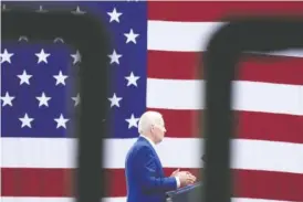  ?? AP PHOTO/ALEX BRANDON ?? President Joe Biden speaks Wednesday at the Arcosa Wind Towers in Belen, N.M.