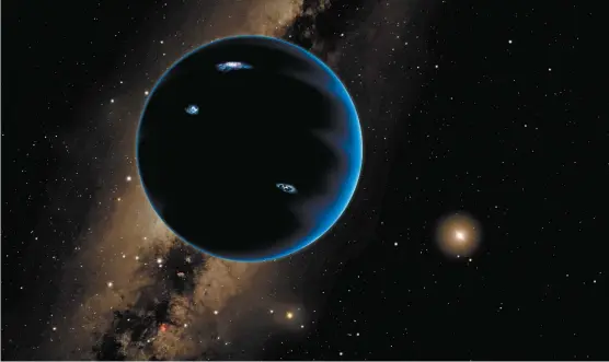  ??  ?? Una representa­ción artística de cómo podría ser el “Planeta Nueve” que, se piensa, está más allá de Neptuno.