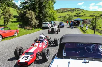  ??  ?? Above: Mixed bunch: variety in the Josephvill­e Hillclimb: the Johnston FF with the Ryan V8 Special followed by the Taylor Morris Minor Below: Anticipati­on: Dave Harris looks forward to an early start for the season