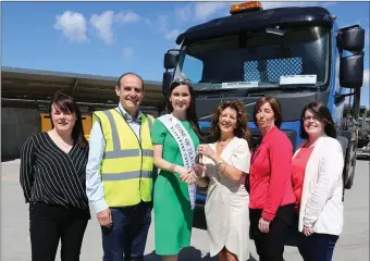  ??  ?? Skips are Blooming. @ Higgins Waste Recycling Services Ltd, The Kerries, Tralee, Reigning Rose Maggie McEldowney was at the Higgins Amenity Centre this week for the arrival of the new 171 Volvo Skip Truck. Pictured from left Lucy Spillane, John...