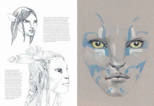  ?? ?? A page from “Tech Noir: The Art of James Cameron” book that shows Cameron’s drawings for the “Avatar” franchise.