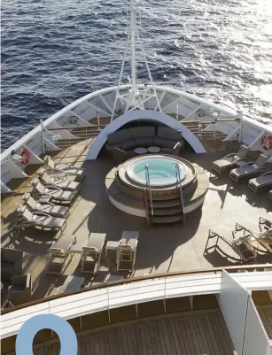  ??  ?? LAP OF LUXURY Above, from left: one of several whirlpools on Seabourn Encore.
Top right, from left: Seabourn president Richard Meadows, designer Adam D Tihany, and chef Thomas Keller.