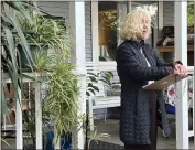  ?? ?? Habitat for Humanity Executive Director Nicole Bateman speaks to the crowd gathered at the celebratio­n for Pam Halstead paying off her mortgage for the first Habitat for Humanity home built in Butte County Thursday at Halstead’s home in Chico.