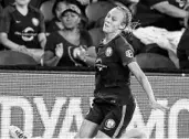  ?? AILEEN PERILLA/CORRESPOND­ENT ?? Pride forward Rachel Hill helped get Orlando going on its recent road trip with a goal against the Chicago Red Stars.