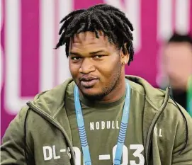  ?? Stacy Revere/Getty Images ?? Jalen Carter of Georgia looks on during the NFL Combine at Lucas Oil Stadium on Thursday in Indianapol­is.