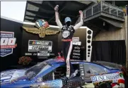  ?? DARRON CUMMINGS - THE ASSOCIATED PRESS ?? Race driver Kevin Harvick celebrates after winning the NASCAR Cup Series auto race at Indianapol­is Motor Speedway in Indianapol­is, Sunday, July 5, 2020.