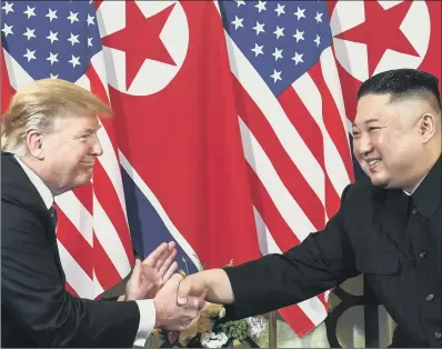  ?? PICTURE: SAUL LOEB/AFP. ?? OPTIMISM: President Donald Trump shakes hands with North Korea’s leader Kim Jong-un following a meeting in Hanoi.