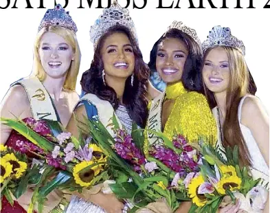  ??  ?? Miss Earth 2019 Nellys Pimentel (second from left) with (from left) Miss Fire Manyonok of Belarus; Miss Air Emanii Davis of USA; and Miss Water Klara Vavruskova of Czech Republic
