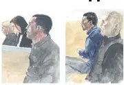  ??  ?? Ahmed El Boussamaki et Mehdi Benyamina, lors du procès en première instance en , devant la cour d’assises de Draguignan. Désormais, le second reconnaît son implicatio­n. (Croquis d’audience Rémi Kerfridin)