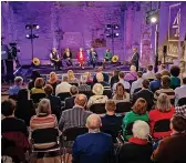  ?? ?? > Top and left, Krishnan Guru-Murthy hosts the National Election debate, with guests, seated left to right, Chris Farmer UK Parliament­ary candidate for Gloucester Reform UK; Labour MP Alison McGovern, interim shadow work and pensions secretary; Daisy Cooper MP, deputy leader Liberal Democrats; Conservati­ve MP
Lee Rowley, Minister for Housing, Planning and Building Safety; and Ellie Chowns, Green Party spokespers­on for housing and communitie­s