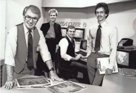  ?? PROVIDED BY WISH-8 ?? This 1984 photo shows WISH-8 weather staffers, from left: Stan Wood, Patty Spitler, Randy Ollis and Ron Magnuson. Ollis is the lone forecaster still with the station.