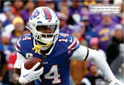  ?? AP PHOTO ?? Bills wide receiver Stefon Diggs against the Vikings on Nov. 13 in Orchard Park, N.Y.