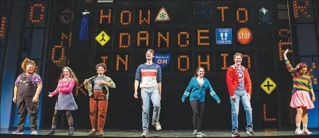  ?? SARA KRULWICH / THE NEW YORK TIMES PHOTOS ?? From left, Desmond Luis Edwards, Ashley Wool, Imani Russell, Liam Pearce, Madison Kopec, Conor Tague and Amelia Fei perform Nov. 14 in “How to Dance in Ohio” at the Belasco Theater in New York.