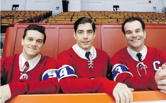  ?? ALLEN MCINNIS ?? Actors in the Jean Béliveau miniseries include Patrice Bélanger, left, as Boom Boom Geoffrion, Pierre-Yves Cardinal as Béliveau and Frédéric Blanchette as Butch Bouchard.