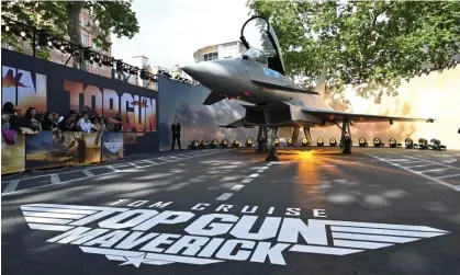  ?? ?? A full-size replica of a fighter jet at the UK premiere of Paramount’s Top Gun: Maverick. Undera deal with Sky, millions of viewers will receive the broadcaste­r’s streaming service, Paramount+, for free. Photograph: Justin Tallis/AFP/Getty Images