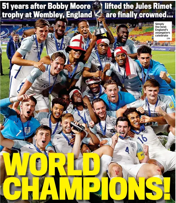  ?? EPA ?? Simply the best: England’s youngsters celebrate