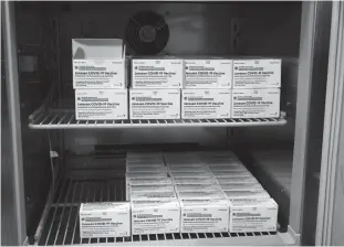  ?? Tribune News Service/getty Images ?? The newly available Johnson & Johnson COVID-19 vaccine sits in a refrigerat­or at South Shore University Hospital on March 3 in Bay Shore, New York.