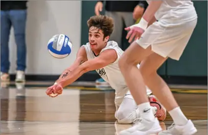  ?? PHOTO BY GIL CASTRO-PETRES ?? Victor Loiola had a match-high 23 kills on Wednesday night as Mira Costa beat Redondo to claim the Bay League championsh­ip.