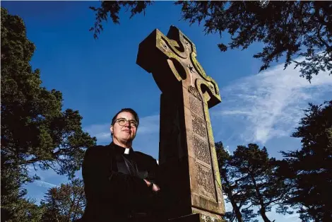  ?? Yalonda M. James/The Chronicle ?? The Rev. Megan Rohrer is shown at the Prayerbook Cross in Golden Gate Park in San Francisco on Wednesday.