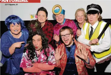  ??  ?? Show time The cast includes (front row, from left) Grant as Widow Twankey and Andrew Cleary as Aladdin, (back row from left) Julia Girdwood as Genie, Angela Patrick as Wishee Washee, Cath McCleery as Slave, Ann McCaig as PC Sour and Tricia Troop as PC...