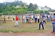  ??  ?? After the Joe-Rajan brawl, Dharmaraja College authoritie­s suspended half of the members of their First XV team - Pix by L.B. Senaratne