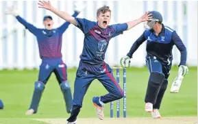  ??  ?? Forfarshir­e’s Christian Robertson appeals unsuccessf­ully for lbw. He’s hoping for better luck this weekend against Aberdeensh­ire.