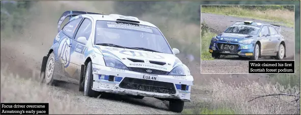  ?? Photos: Eddie Kelly Photograph­y ?? Focus driver overcame Armstrong’s early pace Wink claimed his first Scottish forest podium