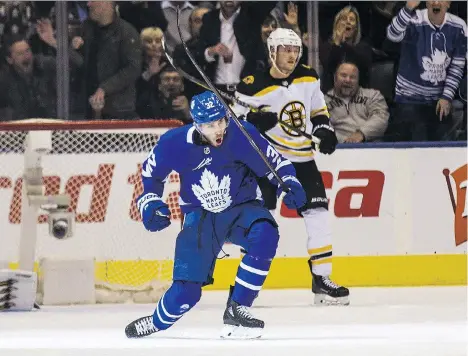  ?? ERNEST DOROSZUK ?? New Canuck Josh Leivo, shown here celebratin­g a goal during his time in Toronto, was a tough opponent for Vancouver captain Bo Horvat during their junior days in the Ontario Hockey League. He may wind up on Horvat’s line, but coach Travis Green hasn’t committed to anything yet.