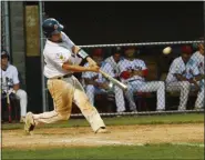  ?? OWEN MCCUE MEDIANEWS GROUP ?? Spring City’s Colin Amerine tallies one of his three hits Friday, July 19, against YardleyMor­risville in the Pa. Region 3 Tournament.