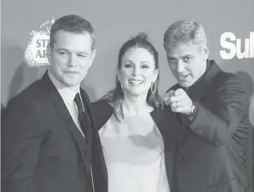  ??  ?? Actors Matt Damon, Julianne Moore and director George Clooney arrive for the Premiere of Paramount Pictures ‘Suburbicon’at the Regency Village Theatre in Westwood, California, on Oct 22. — AFP photo