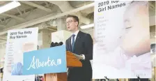  ?? GOVERNMENT OF ALBERTA ?? Service Alberta Minister Nate Glubish says some other popular baby names in 2019 were Jack, Liam, Emma and Ava.