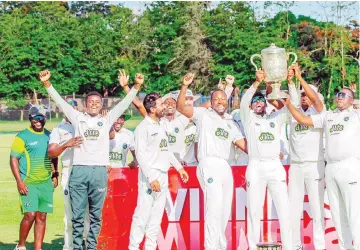  ?? ?? The Mountainee­rs beat the Mashonalan­d Eagles by an innings and 123 runs to lift the Logan Cup trophy for the first time since 2018/19