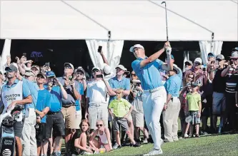  ?? HOUSTON CHRONICLE FILE PHOTO ?? Jordan Speith hits one on the 18th hole in the third round of the Houston Open in Humble, Texas, on March 31.