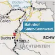  ?? DPA-INFOGRAFIK GMBH ?? Der Bahnhof Salez-Sennwald im Kanton St. Gallen liegt in unmittelba­rer Nähe zum Fürstentum Liechtenst­ein.