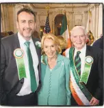  ?? Catherine Bigelow / Special to The Chronicle ?? Irish Consul General Philip Grant (left) with Protocol Chief Charlotte Shultz and the St. Patrick’s Day Parade grand marshal Diarmuid Philpott at City Hall.