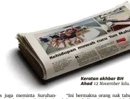  ??  ?? Keratan akhbar BH Ahad 12 November lalu.