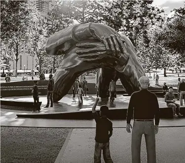  ?? Hank Willis Thomas / Associated Press ?? An artist’s rendering illustrate­s “The Embrace,” a proposed monument consisting of four 22-foot-high intertwine­d bronze arms, to be built in Boston in honor of Martin Luther King Jr. and Coretta Scott King.