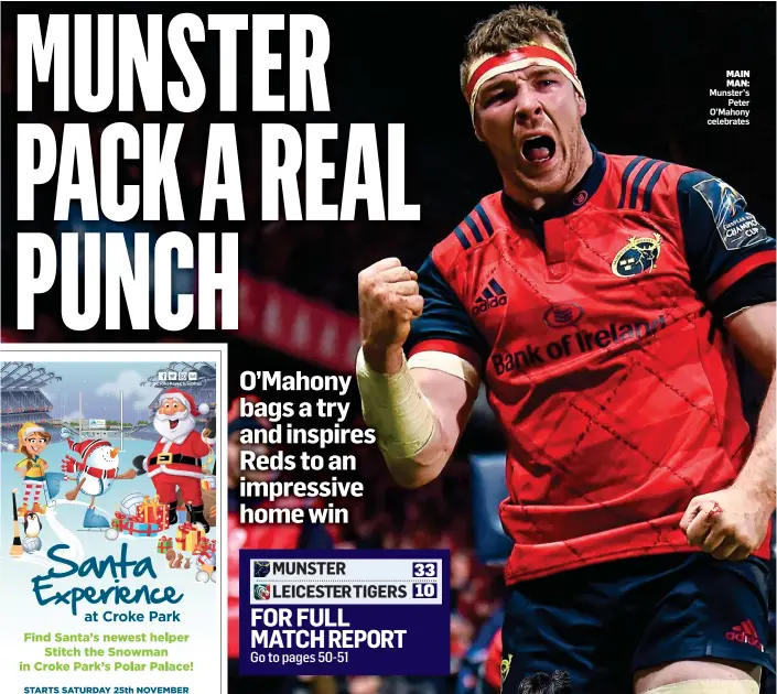  ??  ?? MAIN MAN: Munster’s Peter O’Mahony celebrates