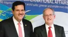  ??  ?? DGCA’s Director General Sheikh Salman Sabah Al-Salem Al-Humoud Al-Sabah with Carl Burleson, Deputy Assistant Administra­tor of Policy, Internatio­nal Affairs, and Environmen­t at the US Federal Aviation Administra­tion (FAA).