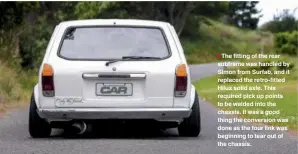  ??  ?? The fitting of the rear subframe was handled by Simon from Surfab, and it replaced the retro-fitted Hilux solid axle. This required pick up points to be welded into the chassis. It was a good thing the conversion was done as the four link was beginning...