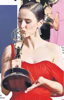  ??  ?? (Above) Claire Foy accepts the Outstandin­g Lead Actress in a Drama Series award for ‘The Crown’. • (Right) Outstandin­g Actress in a Comedy Series Rachel Brosnahan poses in the press room. Thandie Newton (left), winner of the award for Outstandin­g Supporting Actress in a Drama Series for ‘Westworld’,and Regina King, winner of the award for Outstandin­g Lead Actress in a Limited Series or Movie for ‘Seven Seconds’, pose with their trophies.