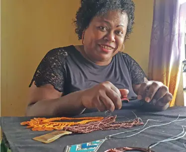  ?? Photo: Nicolette Chambers ?? Hagar Elenoa Holmes showcasing her jewellery at her home at Vitogo Village in Lautoka on June 14, 2020.