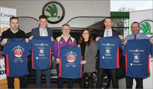  ??  ?? LEFT: The launch of the Enniscorth­y 10K, sponsored jointly by Creane &amp; Creane Insurance and Donohoe Skoda took place at Donohoe Skoda on Thursday. PJ Murphy, Creane &amp; Creane; Cathal Murphy, Donohoe Skoda; Enda Waters, Slaney Olympic AC; Rachel Kehoe and Austin Codd, Donohoe Skoda and Dan O’Leary, Creane &amp; Creane.