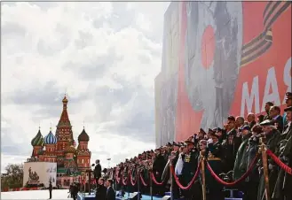  ?? Mikhail Metzel / Associated Press ?? Russian President Vladimir Putin delivers his speech during the Victory Day military parade marking the 77th anniversar­y of the end of World War II in Moscow, Russia, on Monday.