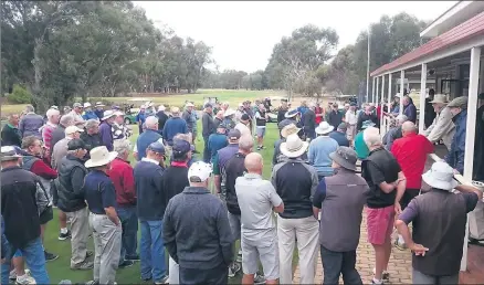  ??  ?? Part of the crowd of GVVGA members at Euroa Golf Club awaiting their tee allocation.