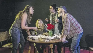  ?? PHOTO: COAL MINE THEATRE ?? From left, Madison Walsh, Vivian Endicott-Douglas, Matthew Gouveia and Paul Fauteux co-star in Killer Joe, a play about an American family behaving badly.