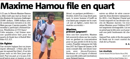  ?? Maxime Hamou, qualifié en quart à Grasse. (Photo R. K.) ?? Les résultats