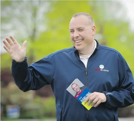  ?? MARK VAN MANEN ?? Despite his high profile in the Burnaby-Lougheed riding, Liberal candidate Steve Darling was not able to take the seat from the NDP. Darling was a longtime Global B.C. television news anchor and the Global studio is located in the Burnaby-Lougheed...